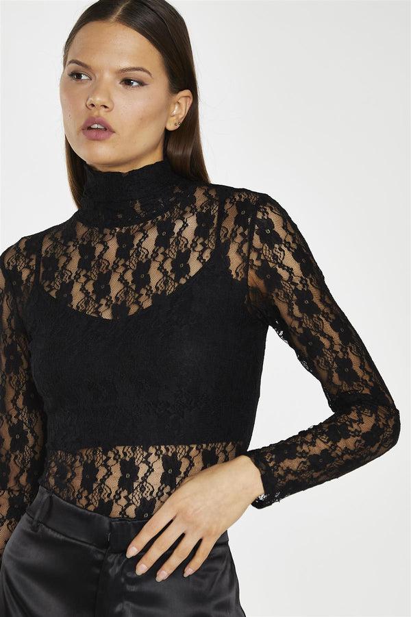 Glamorous Black-Lace High-Neck Bodysuit