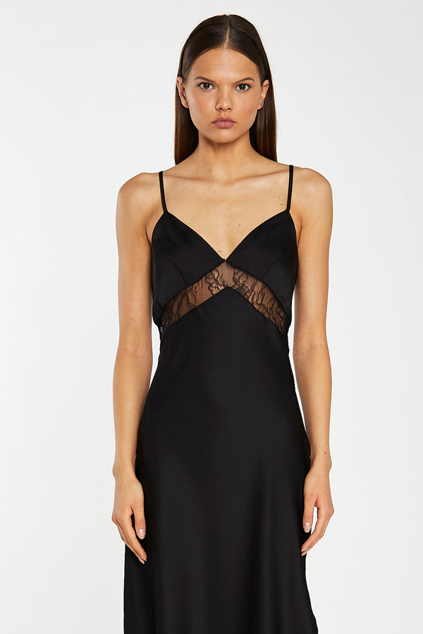 Glamorous Black Lace Trim Cami Midaxi-Dress