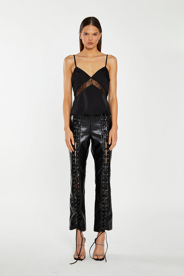 glamorous Black Lace Trim Camisole Top