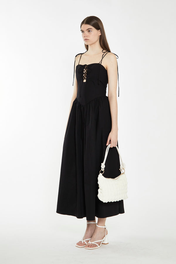 Glamorous Black Lace-Up Bodice Maxi Dress