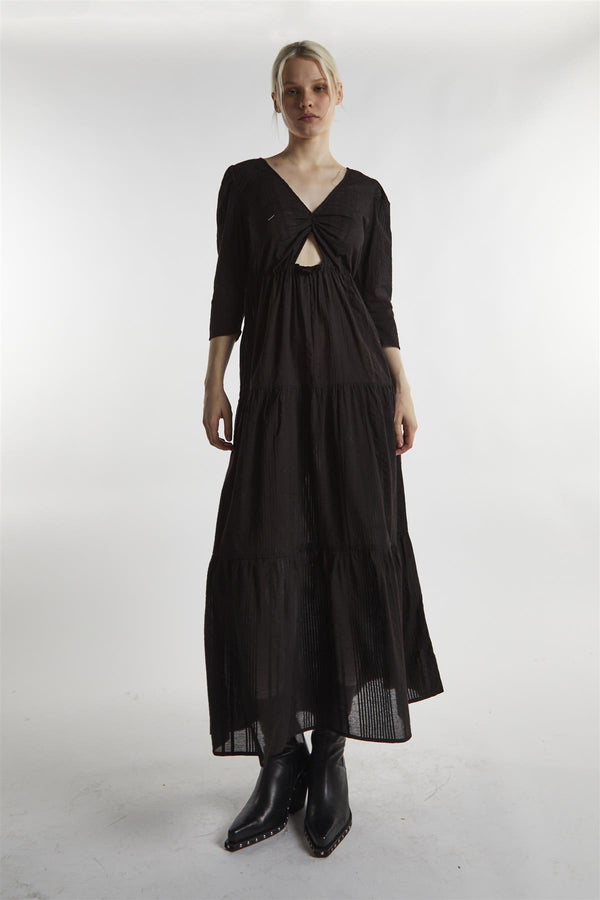 glamorous Black-Linen Cut-Out Maxi-Dress