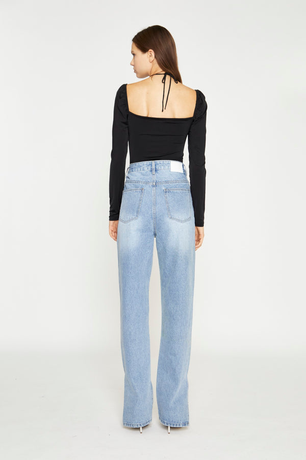 Glamorous Black Long Sleeve Cut-Out -Bodysuit