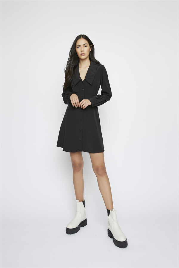 Glamorous Black Long-Sleeve V-Neck Mini-Dress