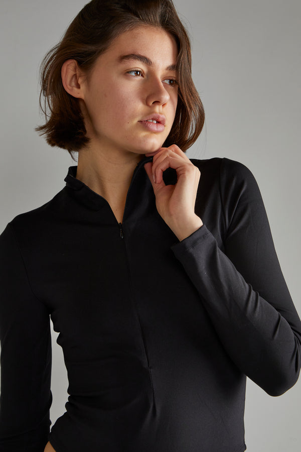 Glamorous Black Long-Sleeve Zip-Up Bodysuit