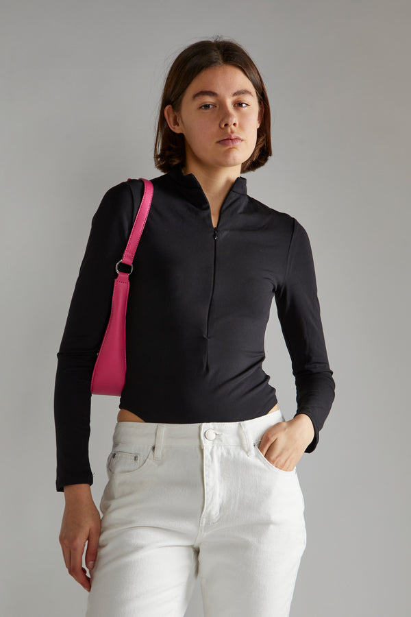 Glamorous Black Long-Sleeve Zip-Up Bodysuit