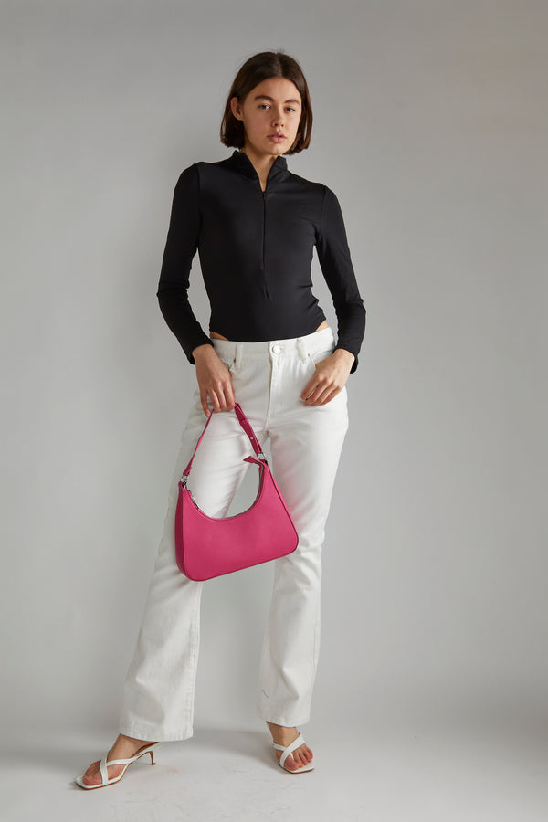 glamorous Black Long-Sleeve Zip-Up Bodysuit