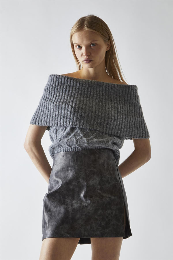 Glamorous Black-Marble PU Split Mini Skirt