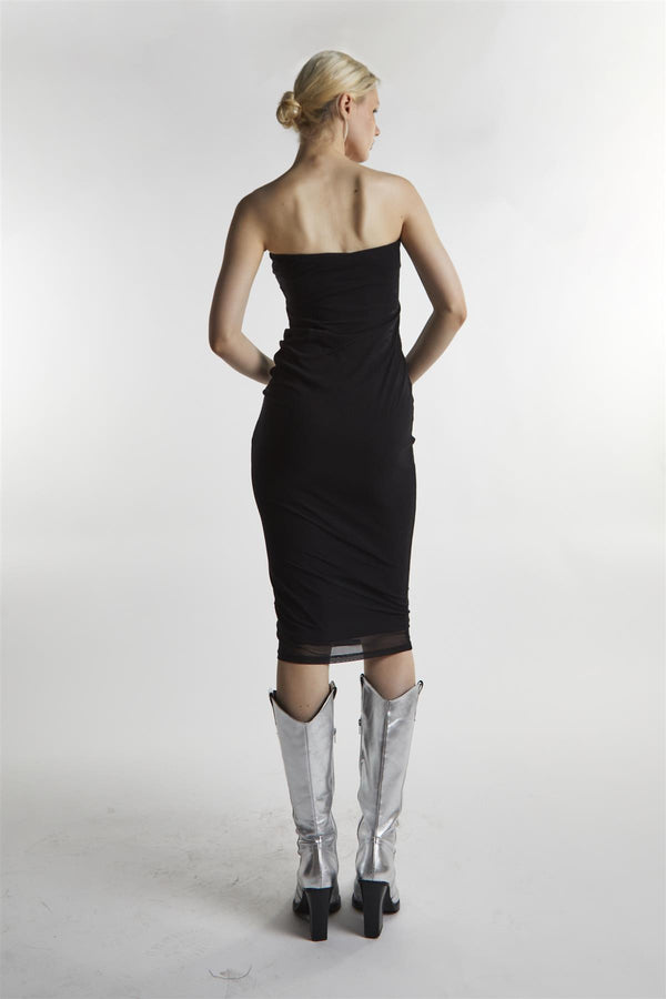 Glamorous Black-Mesh Bandeau Bodycon Midaxi-Dress