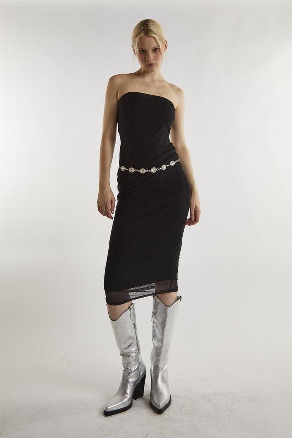 glamorous Black-Mesh Bandeau Bodycon Midaxi-Dress