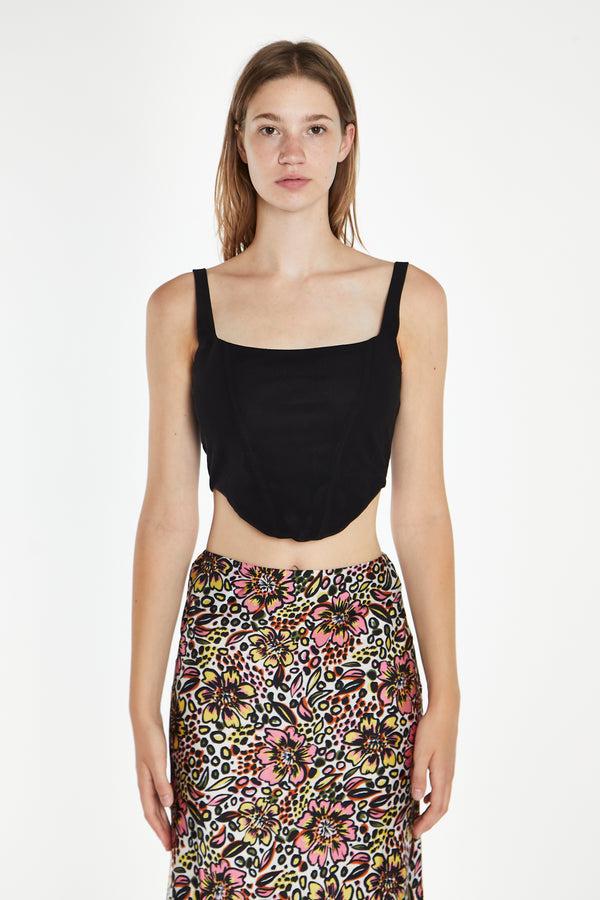 glamorous Black Mesh Lace-Up Corset Top