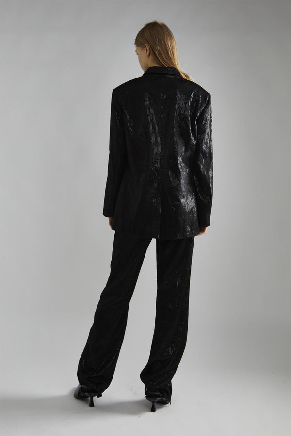 Glamorous Black Metallic-Sequin Oversized-Blazer