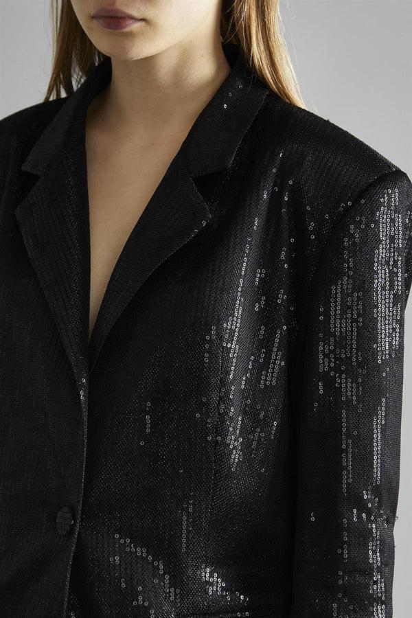 Glamorous Black Metallic-Sequin Oversized-Blazer