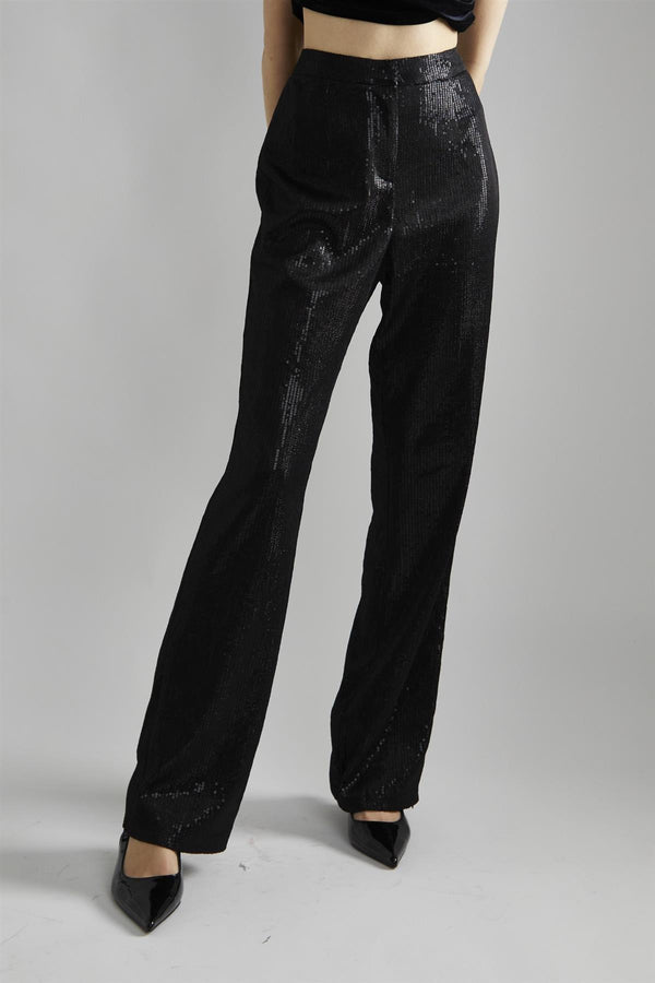 Glamorous Black Metallic-Sequin Slim-Fit Trousers