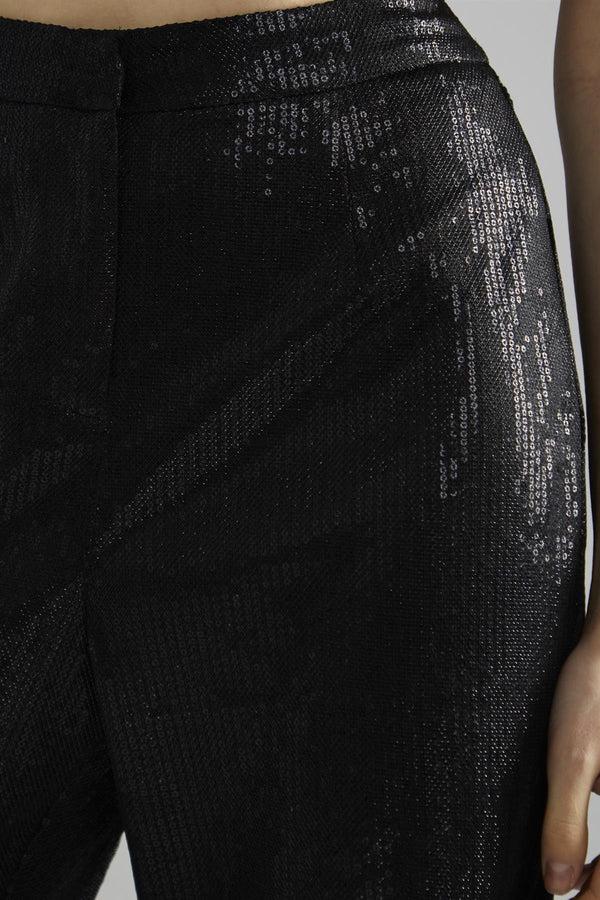 Glamorous Black Metallic-Sequin Slim-Fit Trousers