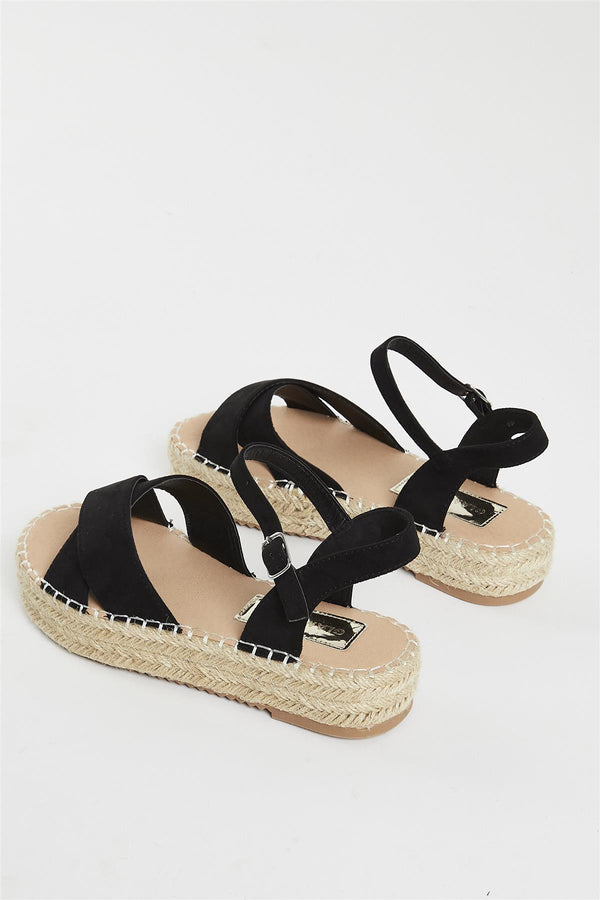 Glamorous Black Micro Espadrille Sandals