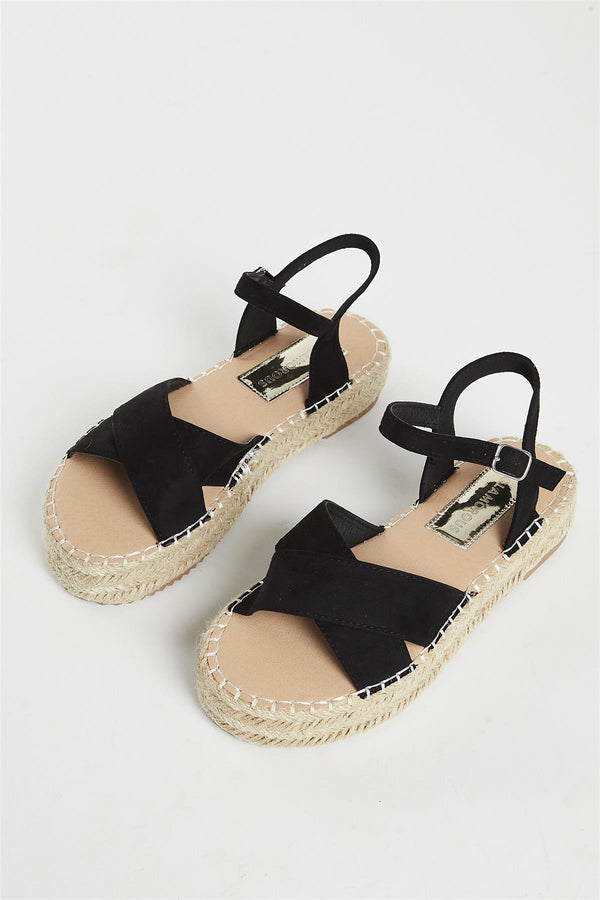 glamorous Black Micro Espadrille Sandals
