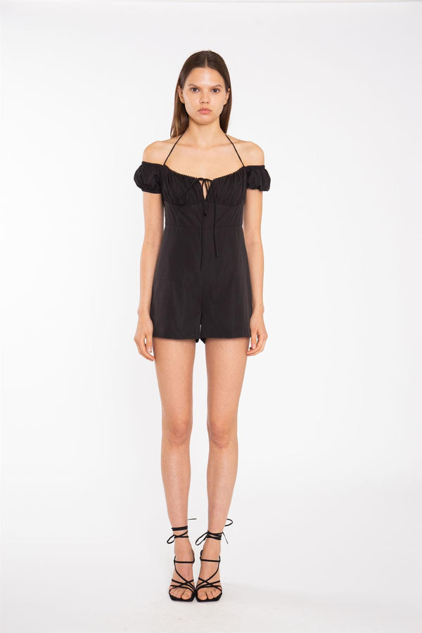 glamorous Black Milkmaid Halterneck-Playsuit