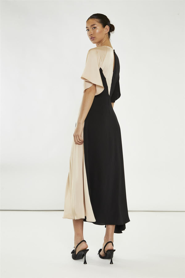Glamorous Black-Nude Flared Maxi-Dress