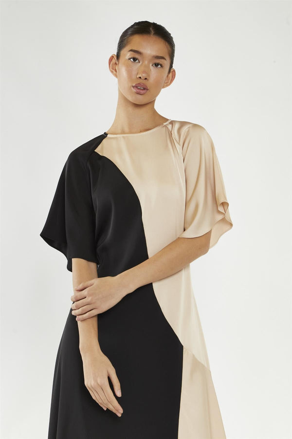 Glamorous Black-Nude Flared Maxi-Dress