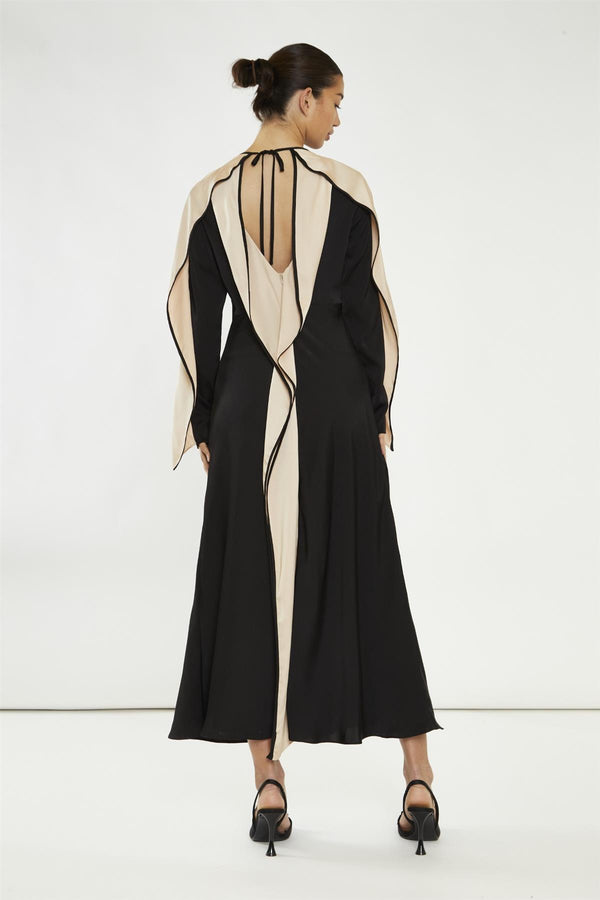 Glamorous Black-Nude Waterfall Ruffle Maxi-Dress