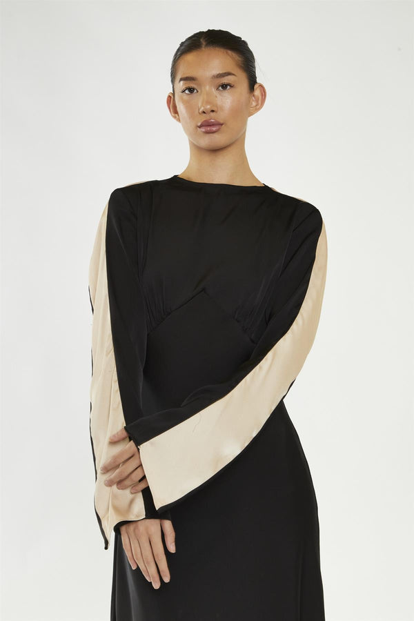 Glamorous Black-Nude Waterfall Ruffle Maxi-Dress