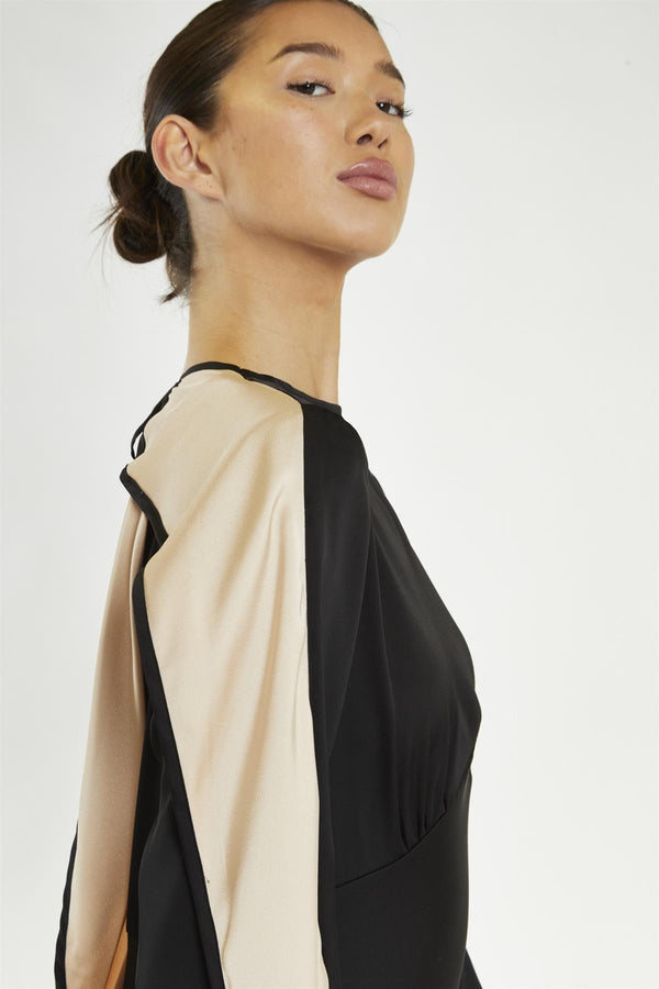 Glamorous Black-Nude Waterfall Ruffle Maxi-Dress