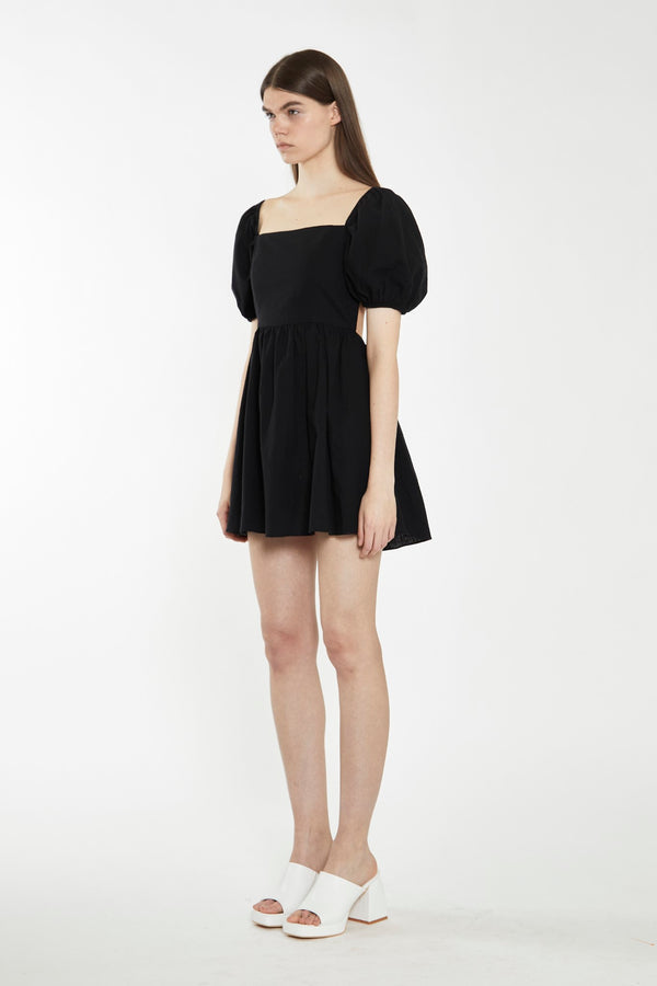 Glamorous Black Open-Back Babydoll Mini Dress