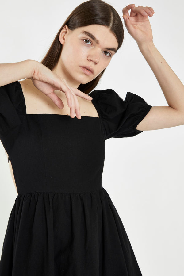 Glamorous Black Open-Back Babydoll Mini Dress