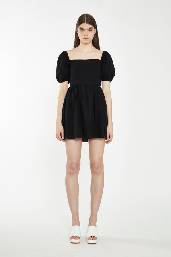 glamorous Black Open-Back Babydoll Mini Dress