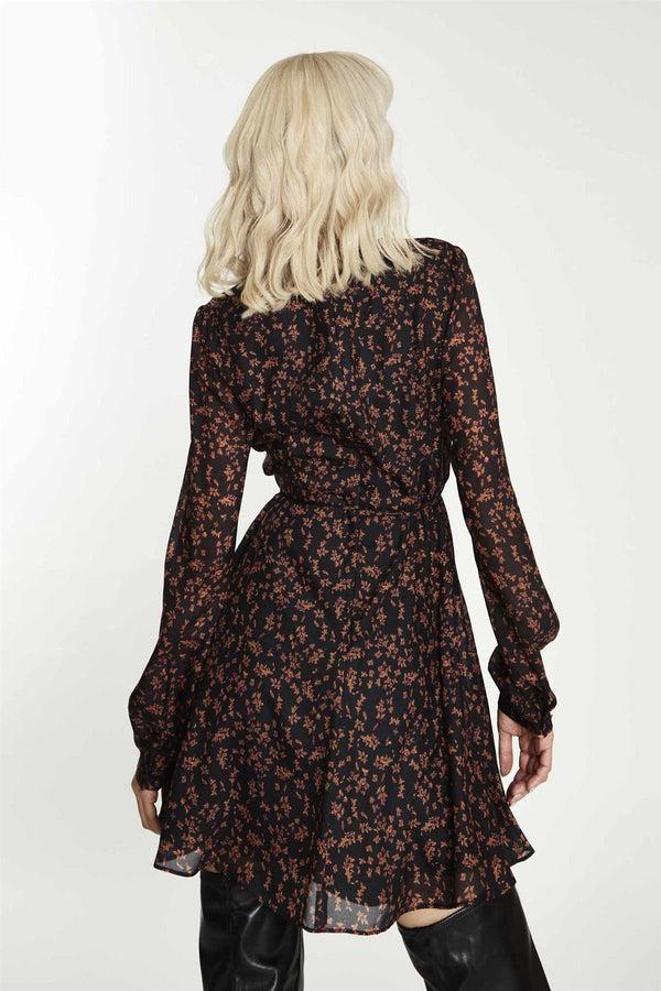 Glamorous Black-Orange Floral V-Neck Mini-Dress