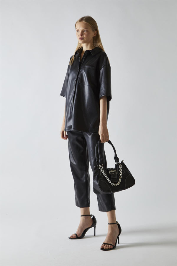 Glamorous Black-PU Boxy Oversized-Shirt
