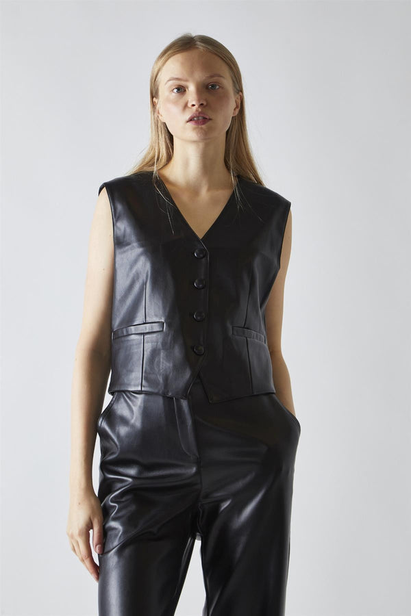 Glamorous Black-PU Classic-Waistcoat