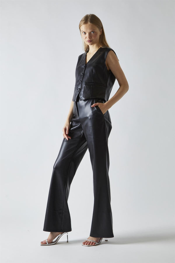 glamorous Black-PU Classic-Waistcoat