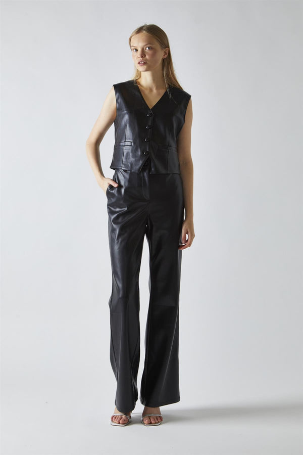 glamorous Black-PU Flared-Trousers