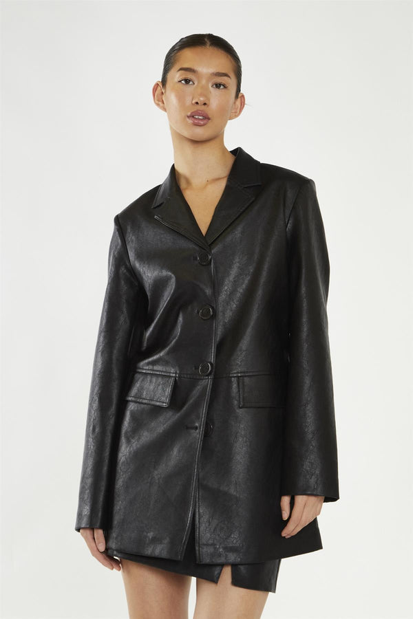 Glamorous Black PU Oversized-Blazer