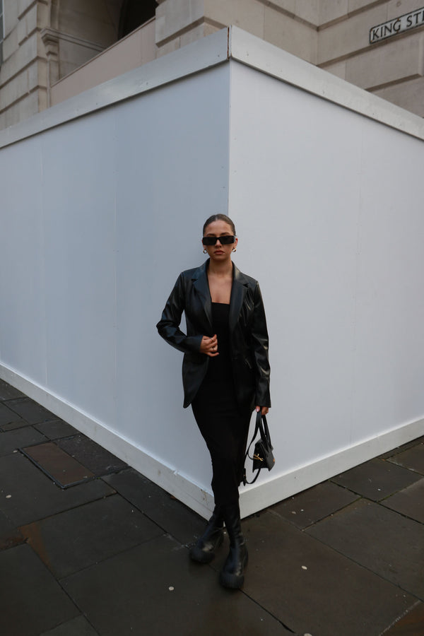 Glamorous Black PU Oversized-Fit Blazer