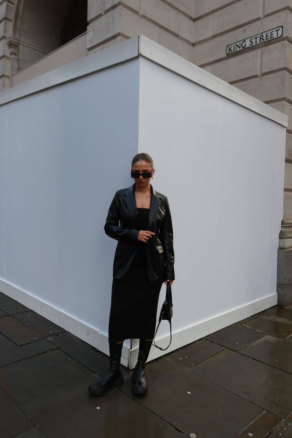 Glamorous Black PU Oversized-Fit Blazer