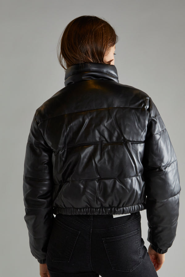 Glamorous Black PU Puffer Cropped-Jacket