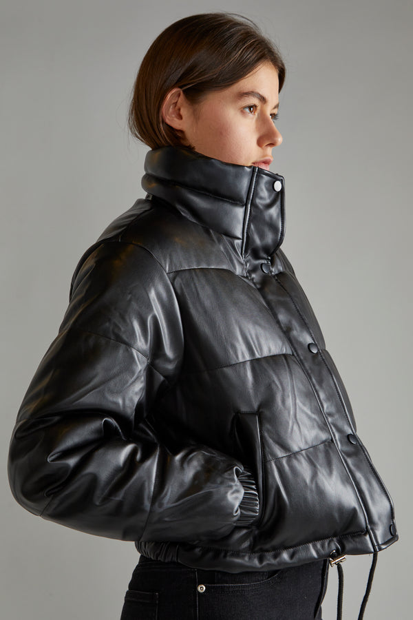 Glamorous Black PU Puffer Cropped-Jacket