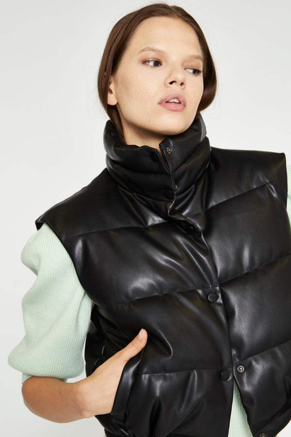 Glamorous Black Pu Puffer Gilet