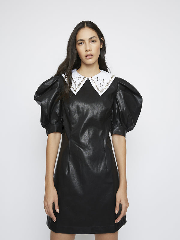 Glamorous Glamorous Black PU Statement Collar Puff Sleeve Dress