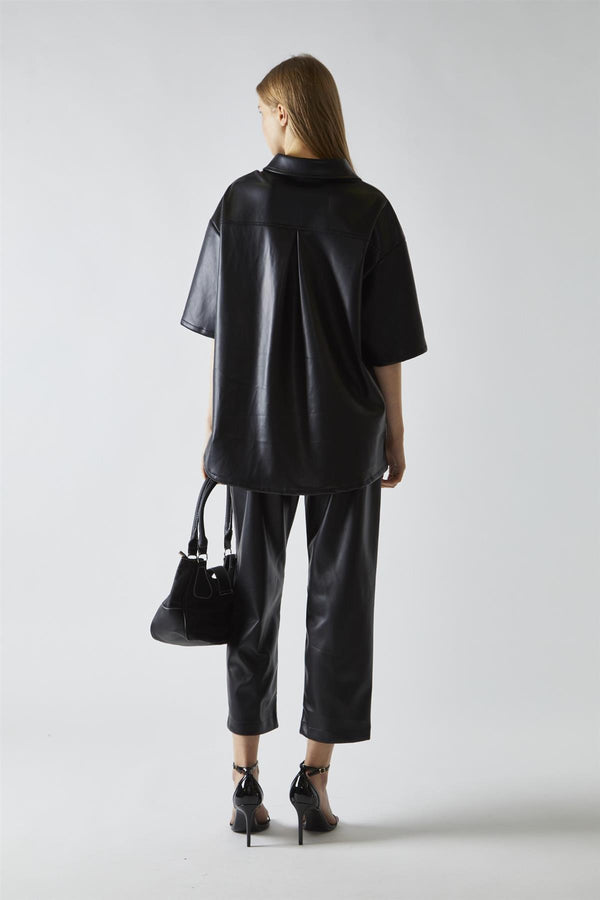 Glamorous Black-PU Straight-Fit Crop-Trousers