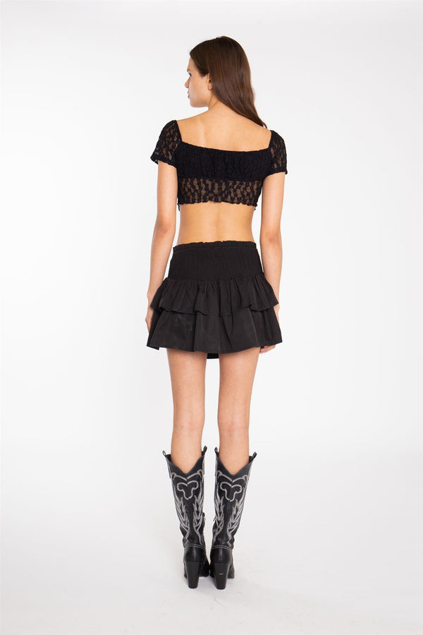 Glamorous Black RaRa Smocked-Waist Mini-Skirt