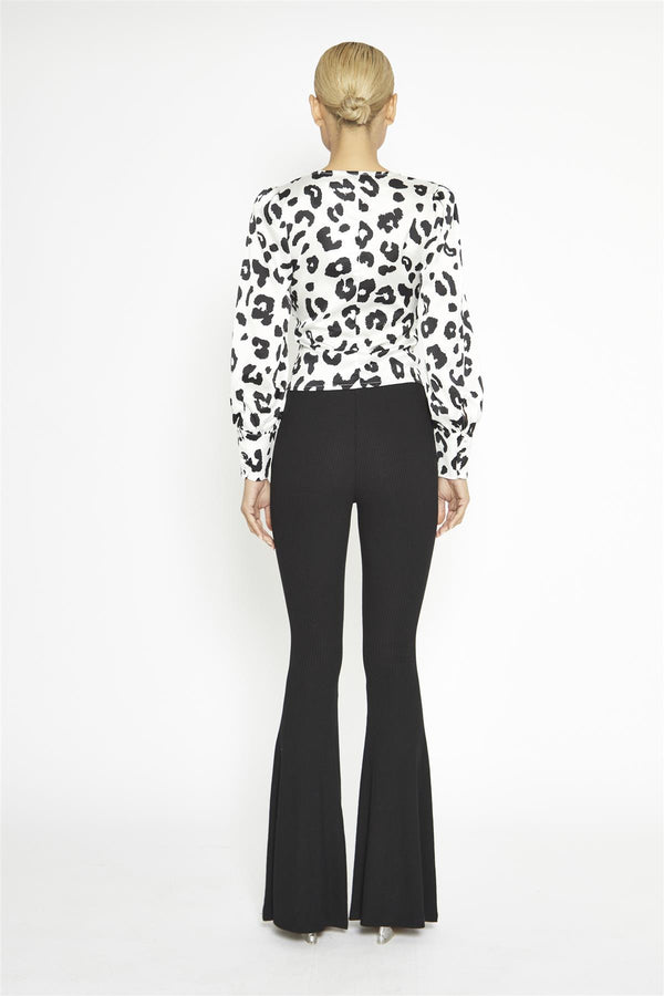 Glamorous Black-Rib High-Waisted Flared-Trousers