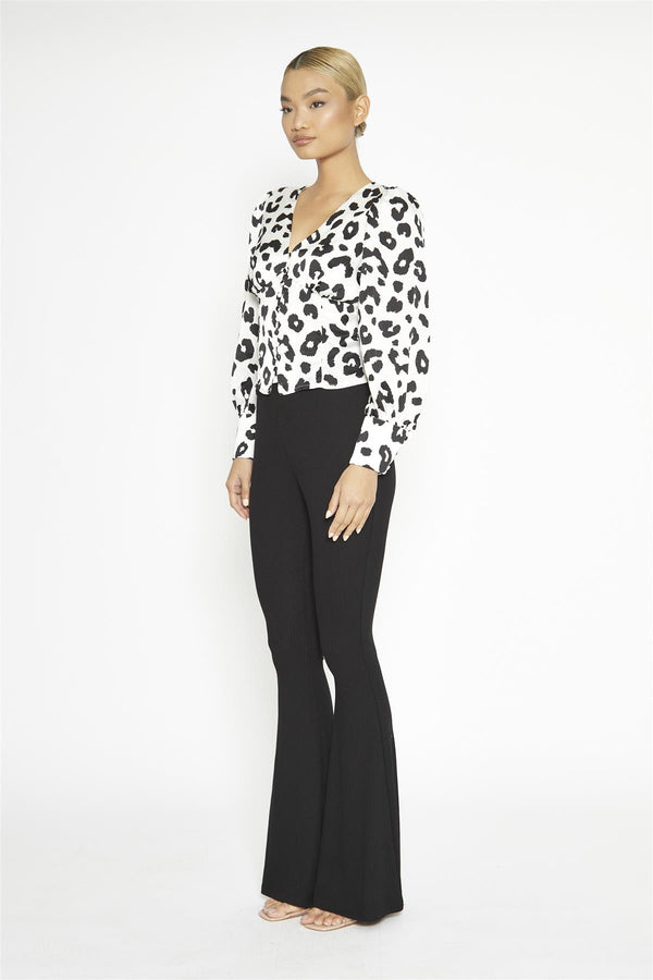 Glamorous Black-Rib High-Waisted Flared-Trousers