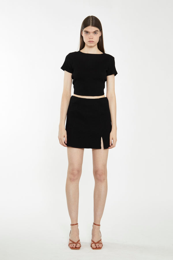 glamorous Black Rib Open-Back Crop Top