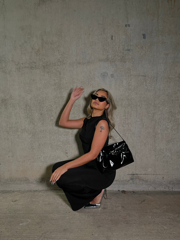 Glamorous Black Ruched Bodycon Midaxi-Dress