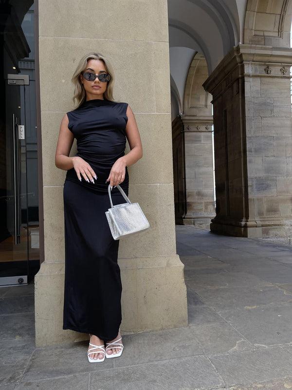 Glamorous Black Ruched Midaxi-Skirt