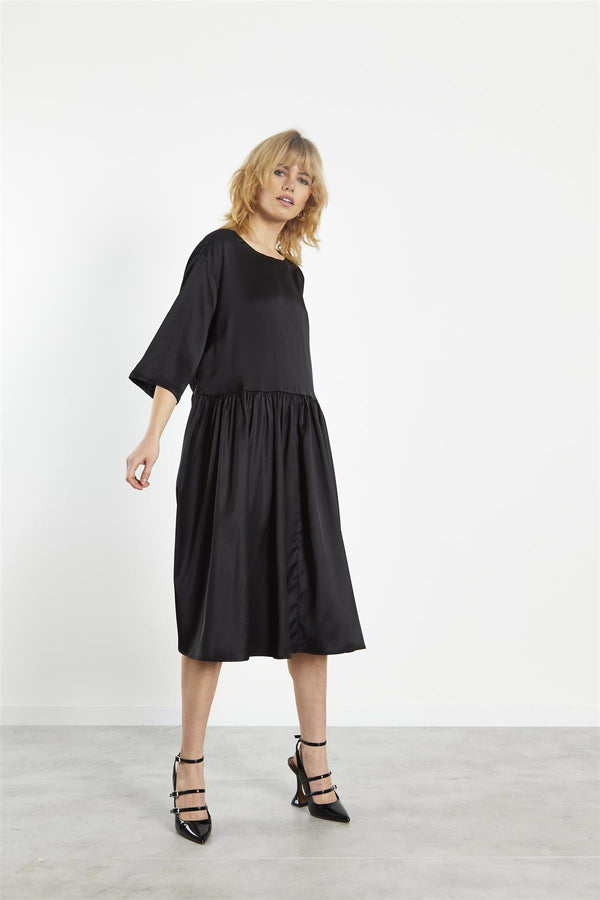 Glamorous Black-Sateen Scallop-Back Mini-Dress