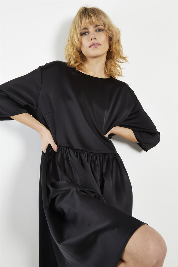 Glamorous Black-Sateen Scallop-Back Mini-Dress